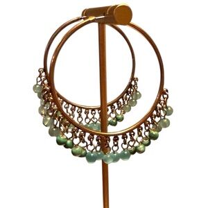 Vintage Y2K J Crew Gold/Green/Blue Beaded Hoop Earrings